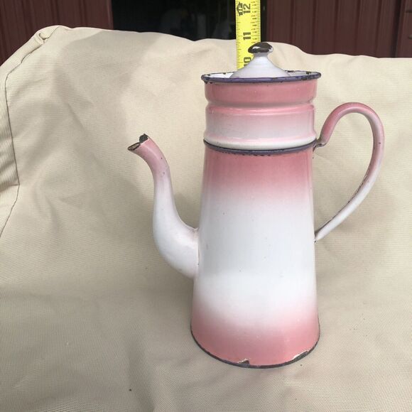 Vintage ENAMELED COFFEE POT  Pink 3 Piece CUTE!! - Picture 11 of 15